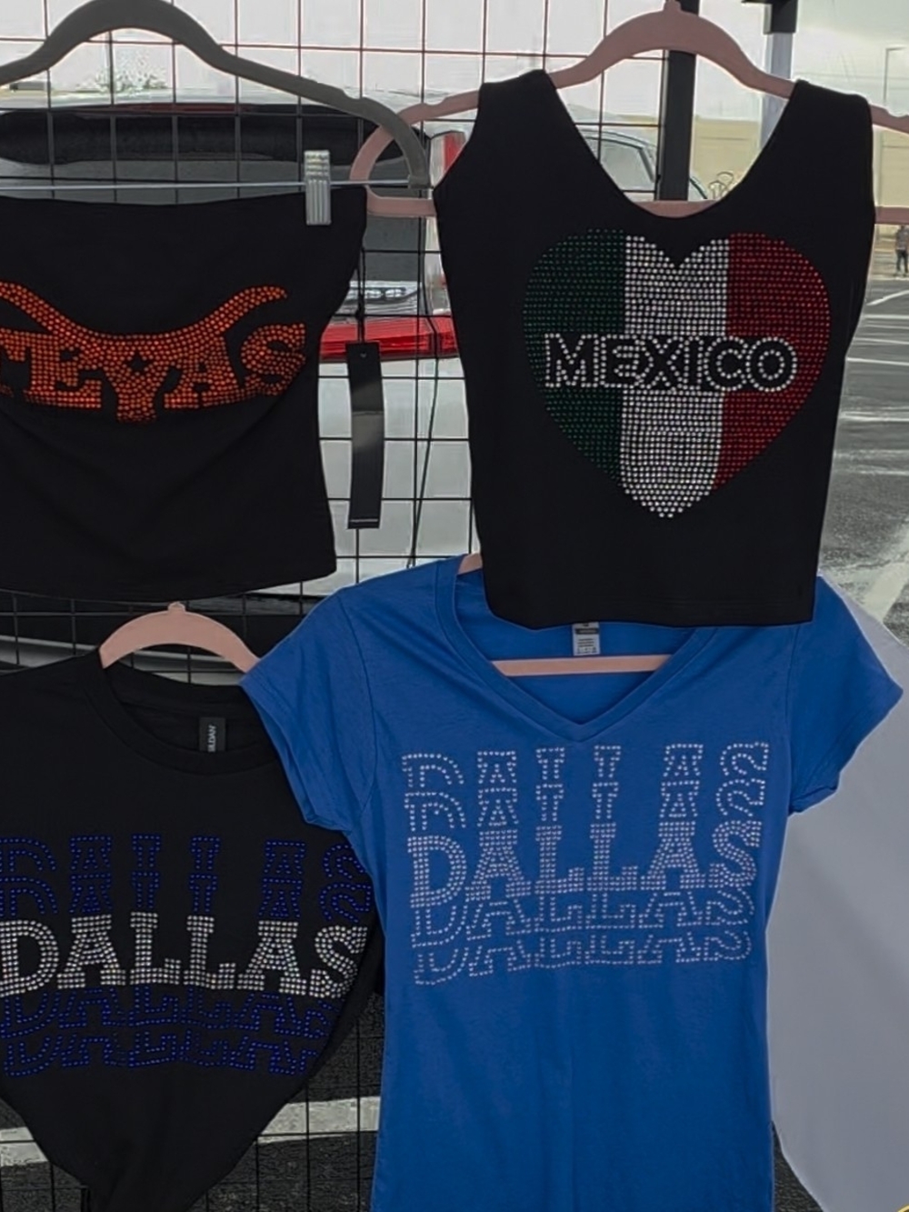 Mexico Heart, Dallas And Texans  Rhinestone Shirts.